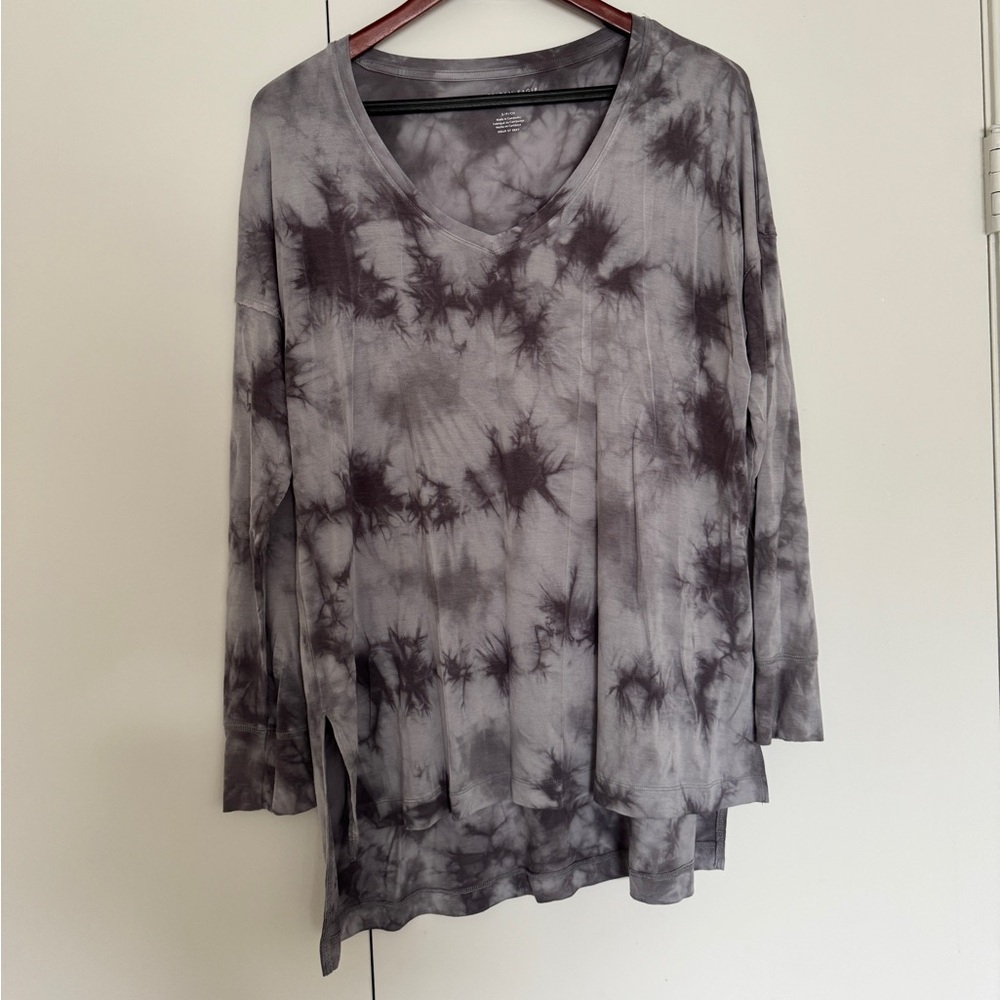 American Eagle Soft & Sexy Gray Tie Dye Long Sleeve V-Neck Tunic Top Modal Small
